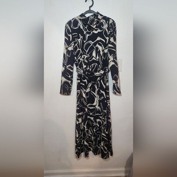 & Other Stories Abstract Print Belted Long Sleeve Midi Dress Size Small - Picture 2 of 14